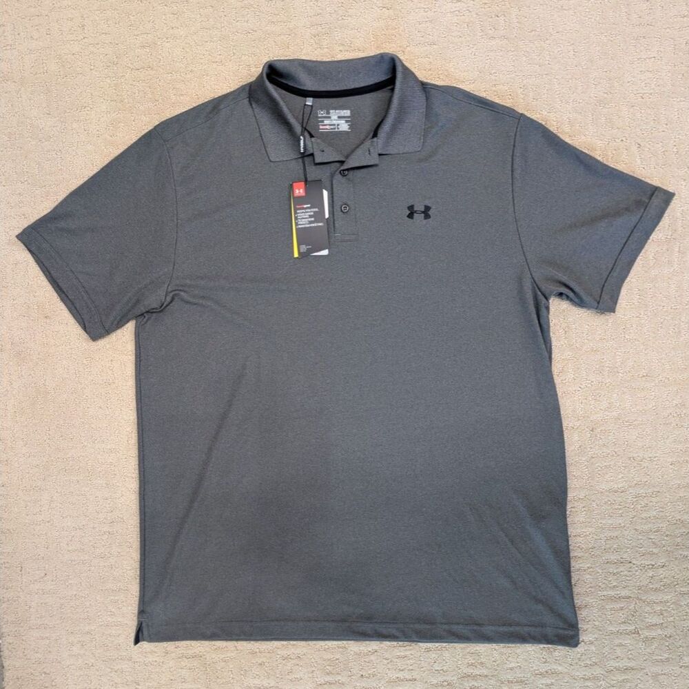 NWT Under Armour Polo Mens Size XXL 2X 2XL Grey Golf Shirt Heat Gear